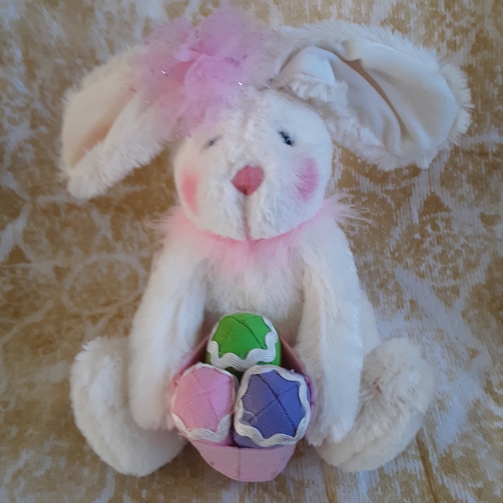 Easter Plush Bunny Rabbit with Pink Basket & 3 Eggs  New